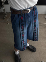ASCLO Ethnic Embroidery Denim Bermuda Pants (2color)