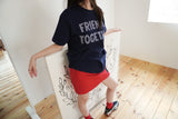 フレンズトゥギャザーパッチワークTシャツ - Navy (Loose Type)