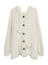 Formal oversized-fit hooded soft knit cardigan