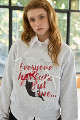 CHARLOTTE CAT RIBBON SWEATSHIRT / WHITE-MELANGE