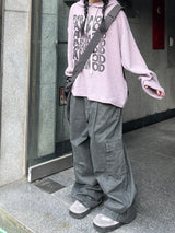 Ehren Charcoal Pintuck Wide Cargo Pants
