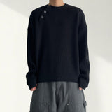 Nerly diagonal snap waffle henley neck knit