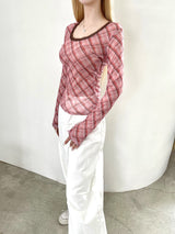 1464. チェックメッシュロングスリーブTシャツ (2color)