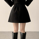  Humming Waist Banding Woolen Miniskirt