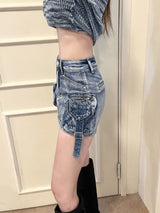 1163. Painting washing denim cargo mini sk (2color)