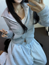 SHEEP FUR FLEECE CROPPED HALF POLO NECK ZIP UP 🧸🩶🤍🖤🩵4COLOR