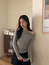 RS Boat Neck Slim Rib Long Sleeve T-shirt (4color)
