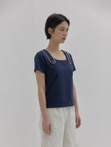 ボタンストラップTシャツ (Navy)