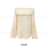 [Wool 25%] Kae Mix Damage Off-Shoulder Knit