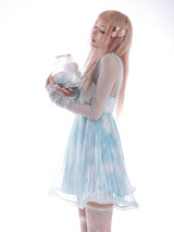 Rosé Island Jellyfish Series Sea Salt Jelly Dress Sheer Panel Lace Sweet Puffy Dress