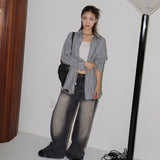 Shatle washed blue wide denim pants