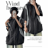Mutual nylon coloring short-sleeved hooded zip-up