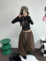 フリース💎スリンキーソフティベルベットロングパンツコーデュロイワイド💎🩵🤎🖤3カラー
