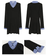 shirt black V-neck flare dress