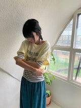 Yoka Stripe U-neck Layered Three Quarter Tee