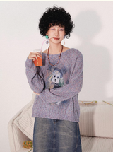 Floral print long-sleeved vintage pullover sweater