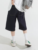 Pintuck Wide Raw Denim Bermuda Pants
