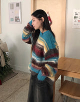 [unisex] ハデットモヘアストライプウールニット