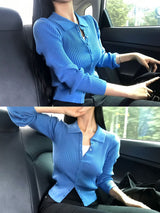 [BELLIDE MADE] Vivid, collar neck rib knit cardigan