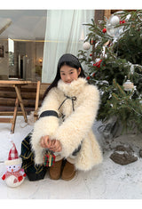 Ivory Poodle Fur Ribbon Half Coat