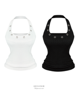 Ring Eyelet rib halter top (2color)