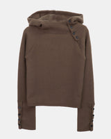 Renin Button High-Neck Hooded Ribbed Long-Sleeve Knit