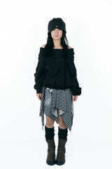 offshoulder ribbon hoodie(black)