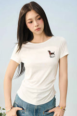 スリムニットドッグエンブロイダリーTシャツ