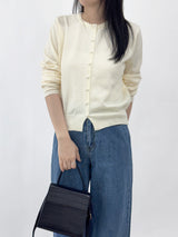 Picre Round Neck Button Long Sleeve Knit Cardigan