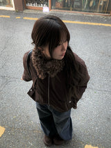 Hino Fluffy Fur Collar Pocket Jumper