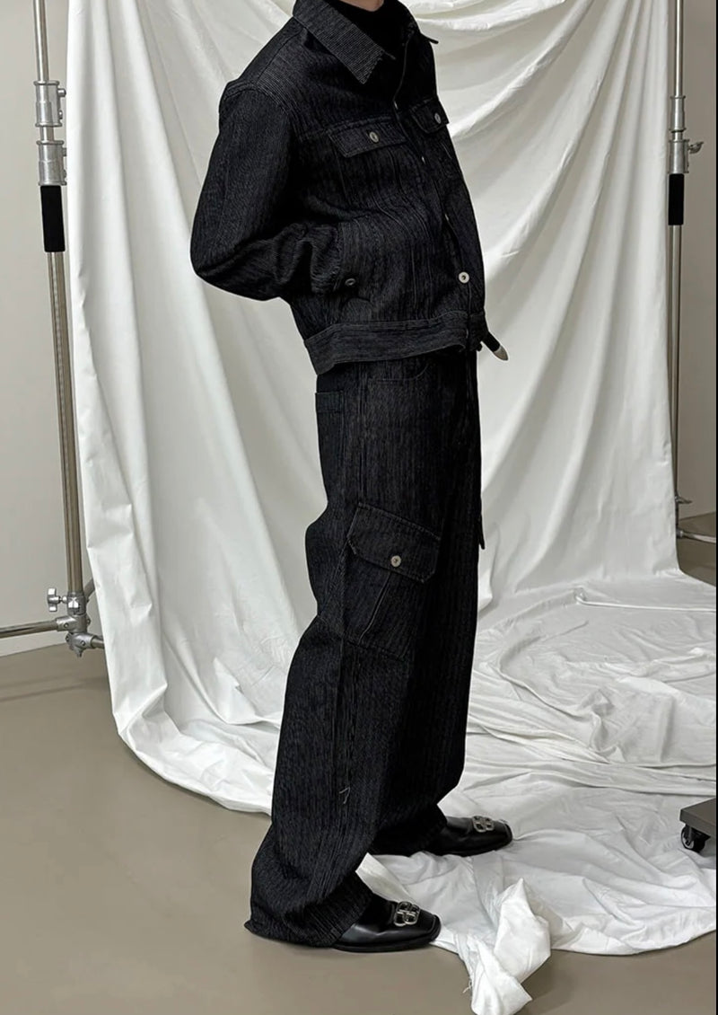 [LAURANTSEOUL] Stripe corduroy denim trucket jacket