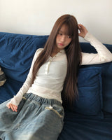 ハパボタンVネックスリムフィット長袖Tシャツ