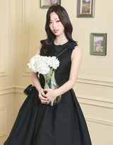 [LADY LINE] オフィーリアリボンポイントスリーブレスミディバルーンドレス ブラック