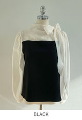 Liang Satin Tie Color Matching Puff Blouse