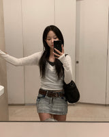 Micro low denim skirt