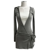 Envy strap hood long sleeve mini wrap dress (3 colors)