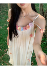 Mobile flower sleeveless long dress