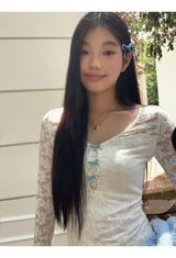 Lace Blue Ribbon Two Piece Long Sleeve Tee