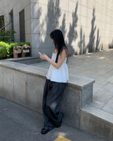 Dart denim wide pants