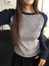 Dutz Raglan Color Matching Slim Fit Long Sleeve Knit