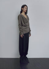 COWL NECK BLOUSE, DARK BROWN