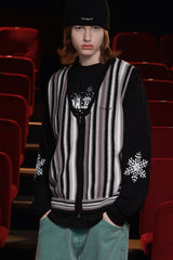 STRIPE ZIP KNIT VEST / BLACK