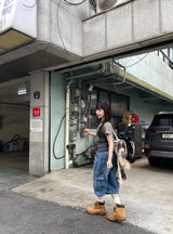 Unisex ツーウェイバミューダジッパーカーゴワイドデニムパンツ