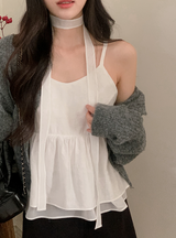 [SHOPPERMADE] シフォンレイヤードノースリーブブラウス + ネクタイセット