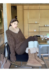 ファー ハイネック グラデーション ウールニット パンツ セットアップ