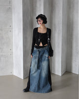 denim coloring belt SET maxi long skirt