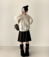 Bomi A-line pleated check midi skirt 