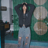 Untitled スターリーナイトスモールストライプフードジップアップ BLack Chacoal