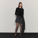 Bow Belted Peplum Velvet Mini Dress _ Black