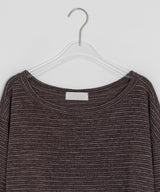 カラン オフショルダー ストラップ ストライプ ロングスリーブ Tシャツ